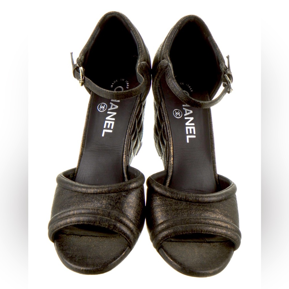 Chanel Interlocking CC Wedge w/Faux Pearl Accents